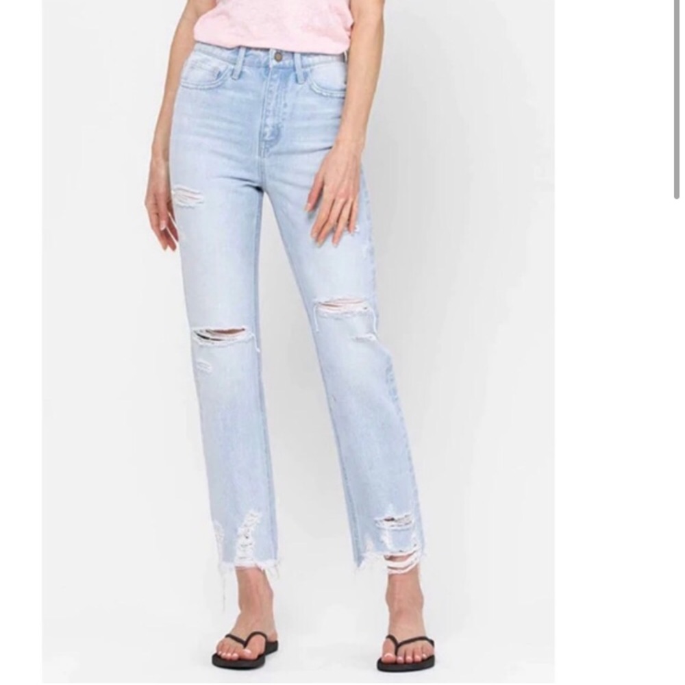 Flying Monkey Light Blue Distressed Straight Leg Jeans
